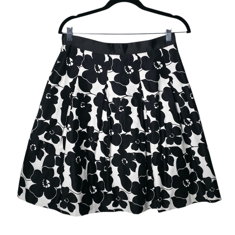 Mario Serrani Black & White Floral A-Line Skirt with Contrast Waistband
